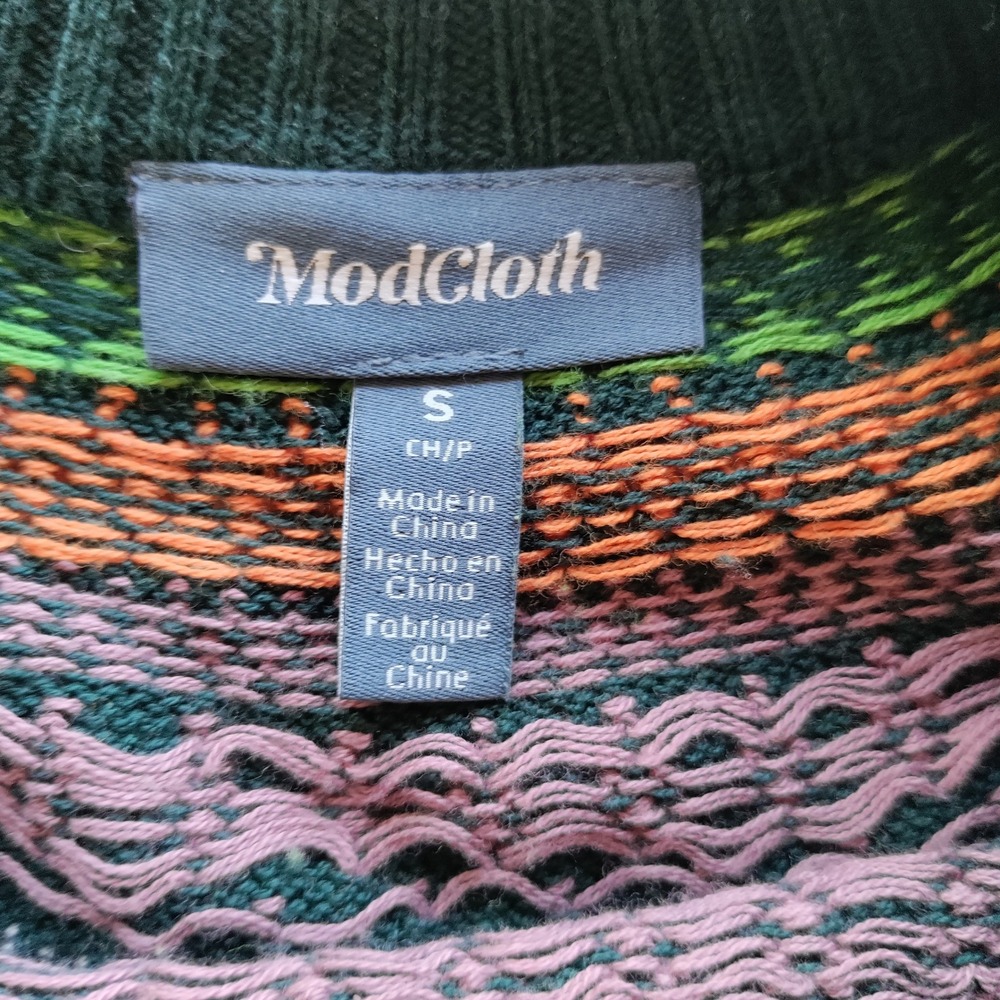 ModCloth Womens Green Ghost Fair Isle Halloween Cotton Knit Sweater Small - Picture 3 of 7
